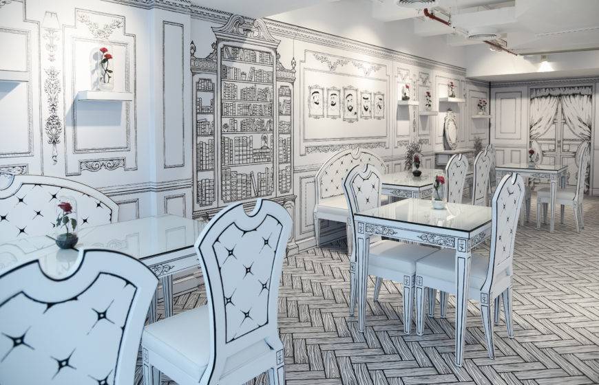 Forever Rose's first cafe is developed using 2D illustrations and it's