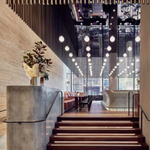 ADesignStudio used 90 hand-blown frosted glass spheres to create a striking installation for BarLume Restaurant in Sydney