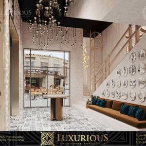 تصميم داخلي مقهى في السعودية بلمسات شرقية