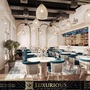 تصميم داخلي مقهى في السعودية بلمسات شرقية