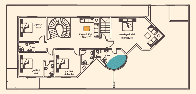 مخطط دور أول لفيلا على مساحة 400 متر2
