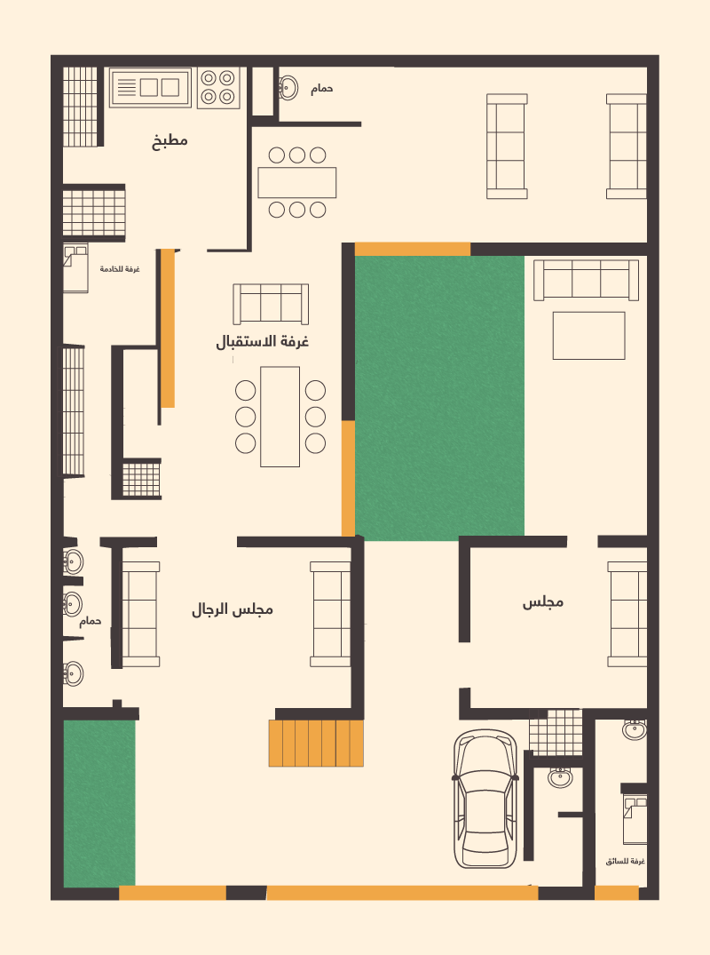 مخطط فلل حرف U لدور أرضي