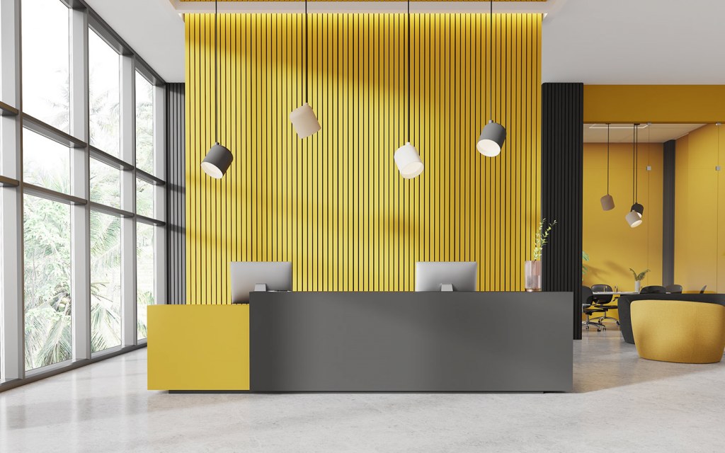 ادخال اللون الأصفر في تصميم مكتب الاستقبال