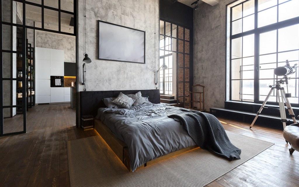غرف النوم في الأسلوب الصناعي